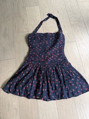 abercrombie mixed fabric midi dress Abercrombie & Fitch Mixed Fabric Bubble Hem Midi Dress